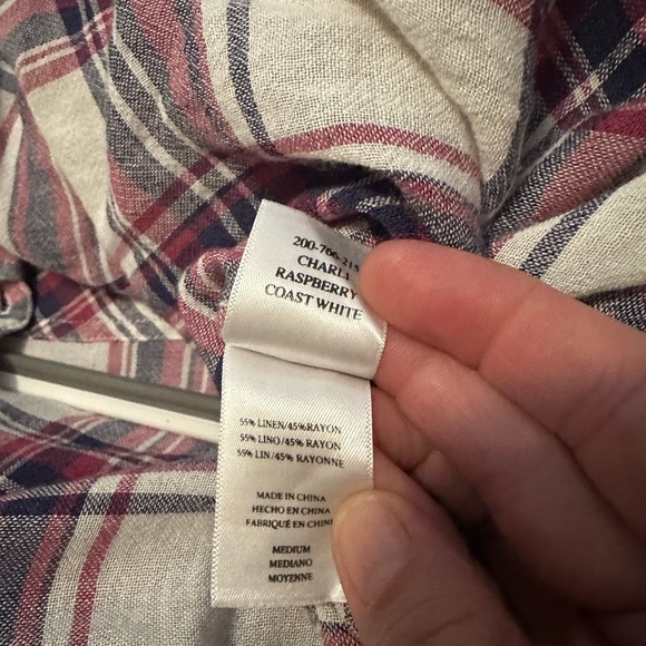 Rails Charli Raspberry Coast Linen Blend White Button Down Shirt Size M - Picture 5 of 5